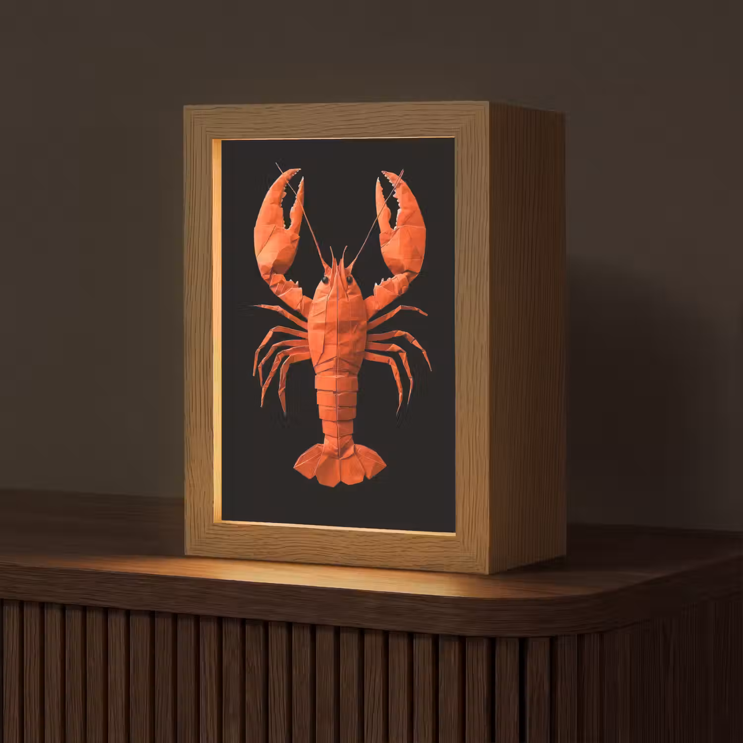 Kreeft - Papier - Origami papier - Rood Light Box met kabel (Tafellamp) klein -z3d_website