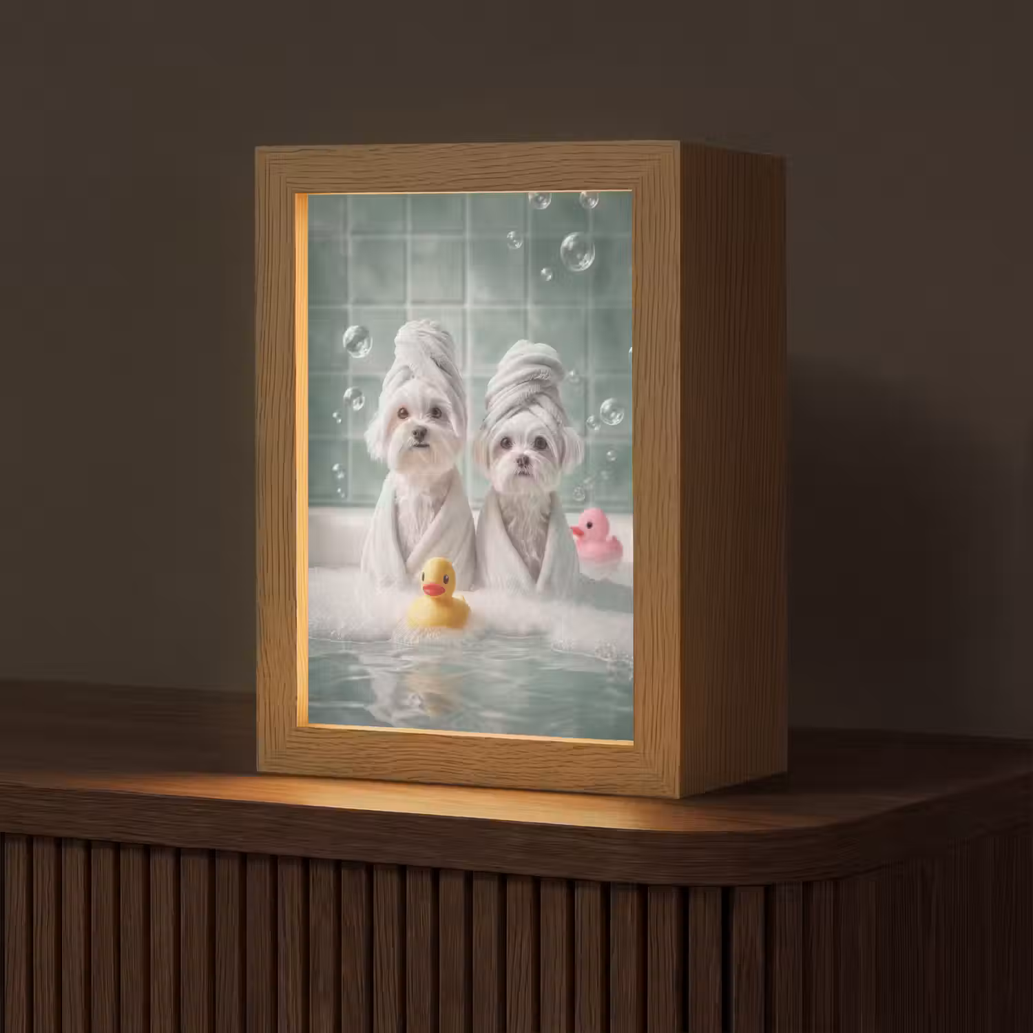 Hondjes - Badkuip - Badeendjes - Handdoeken Light Box met kabel (Tafellamp) klein -z3d_website