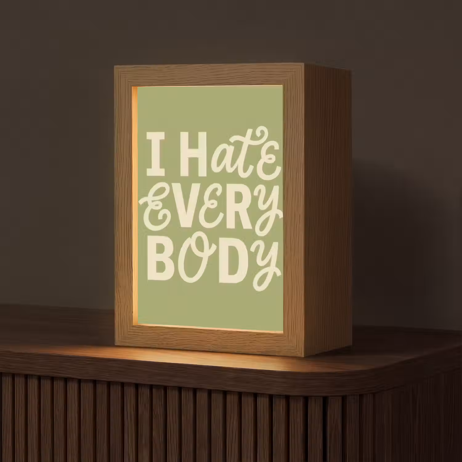 I hate everybody - Groen - Retro Light Box met kabel (Tafellamp) klein -z3d_website