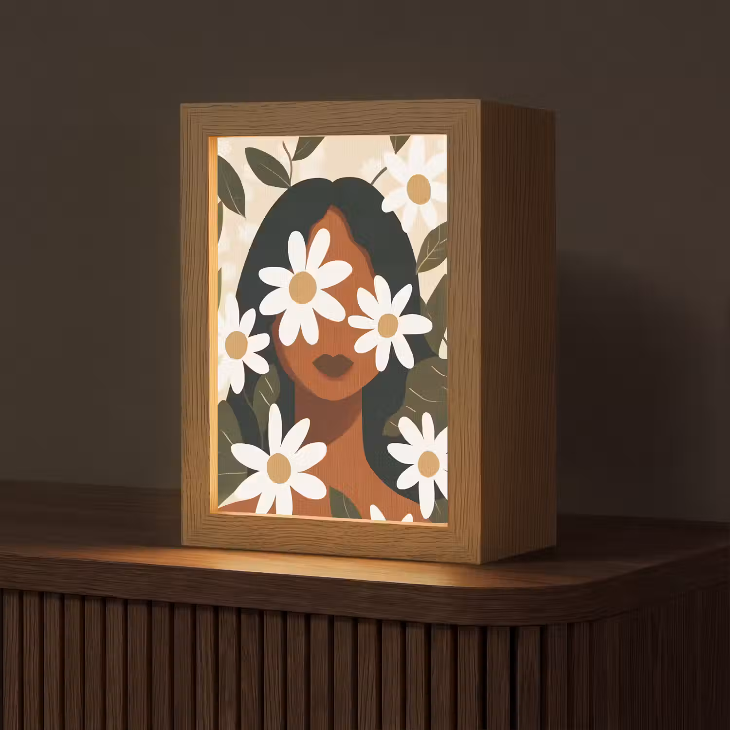 Illustratie - Vrouw - Madeliefjes - Wit Light Box met kabel (Tafellamp) klein -z3d_website
