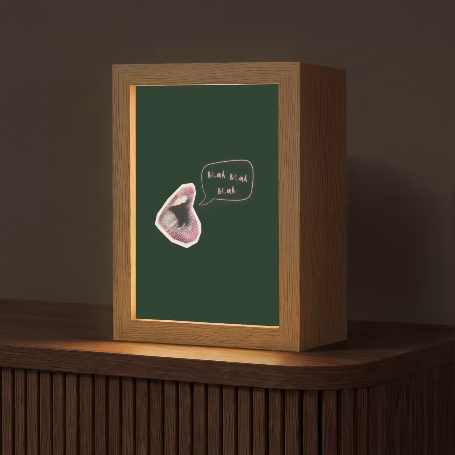 Illustratie - Mond - Donkergroen - Tekstwolkje Light Box met kabel (Tafellamp) klein -z3d_website