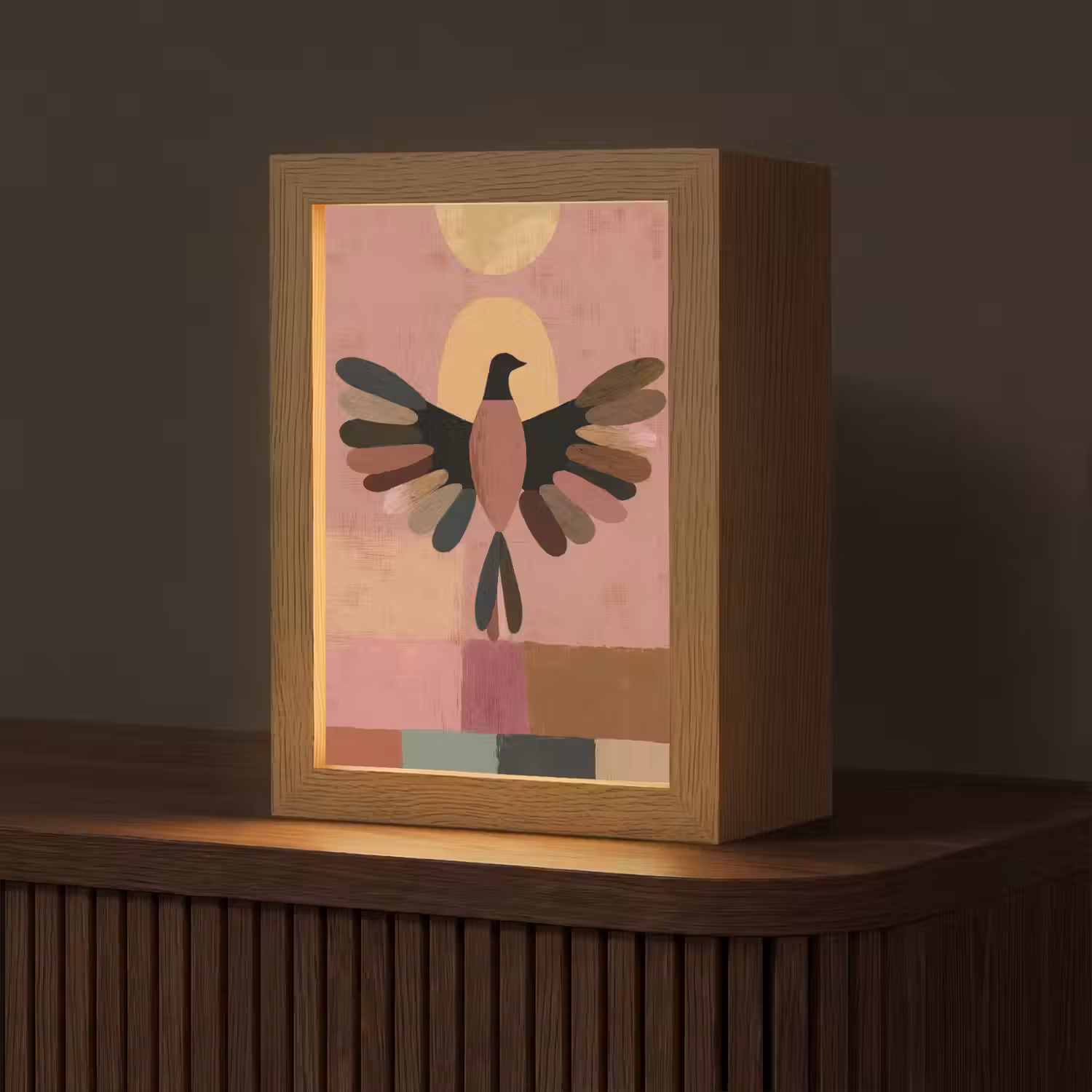 Illustratie - Vogel - Vlakken - Kleurrijk Light Box met kabel (Tafellamp) klein -z3d_website