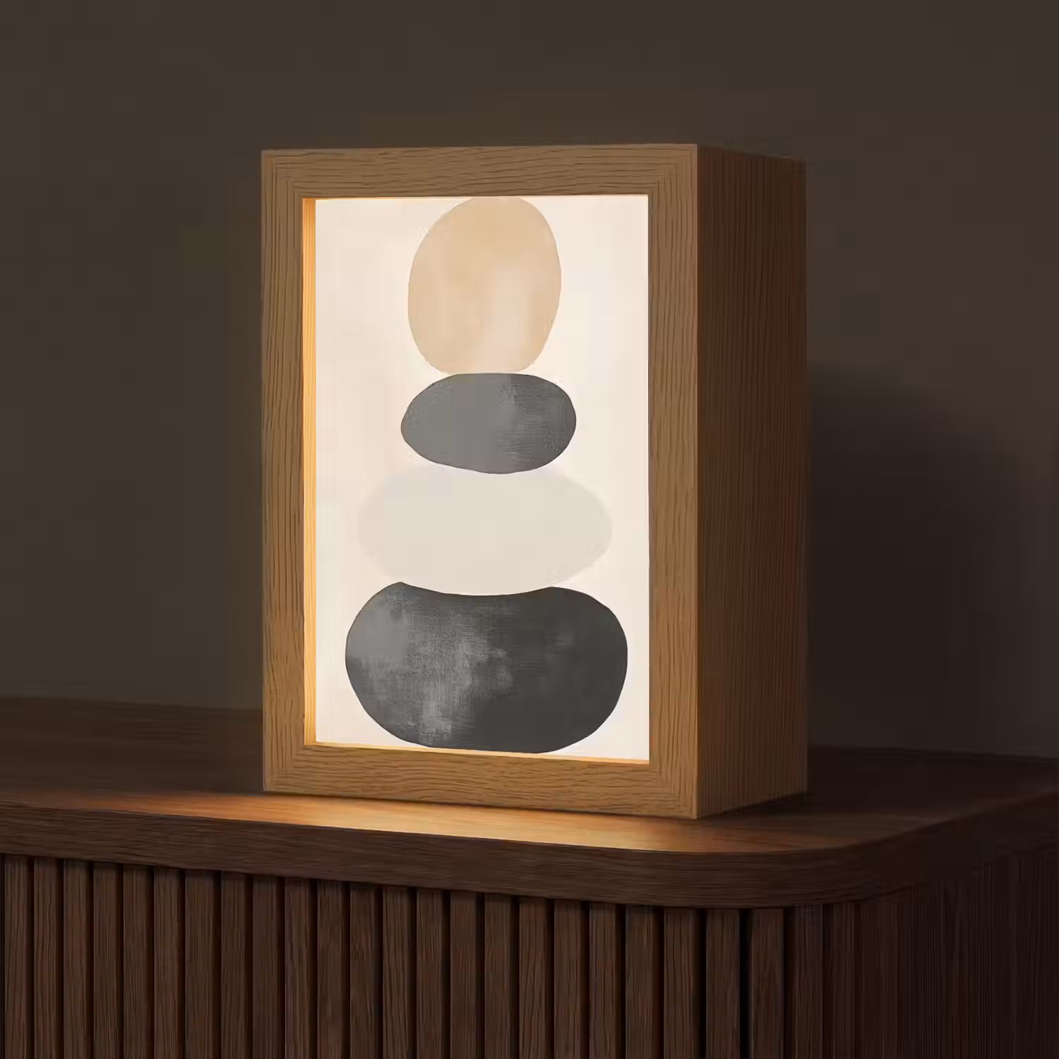 Japandi - Wabi sabi - Beige Light Box met kabel (Tafellamp) klein -z3d_website