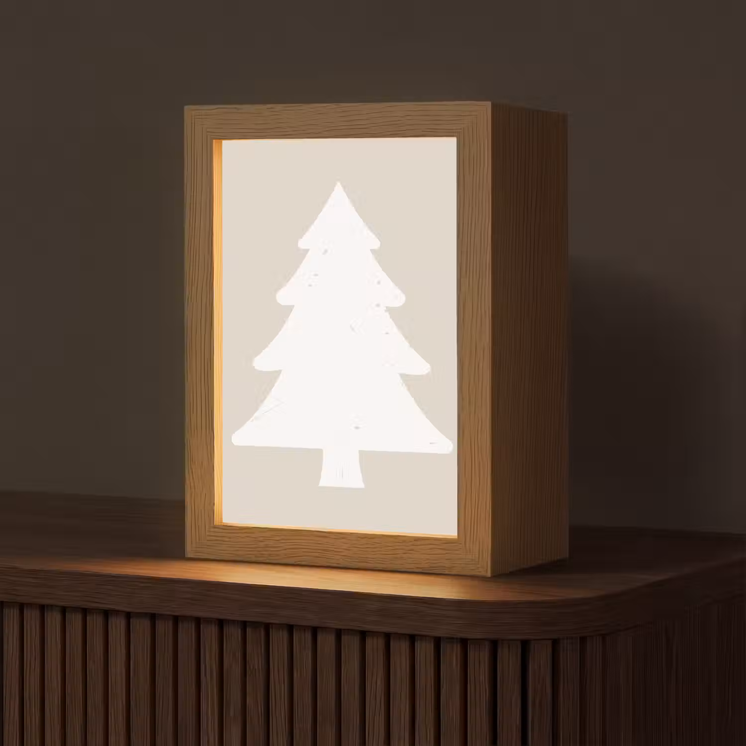 Japandi - Kerstboom - Beige - Kerstversiering Light Box met kabel (Tafellamp) klein -z3d_website