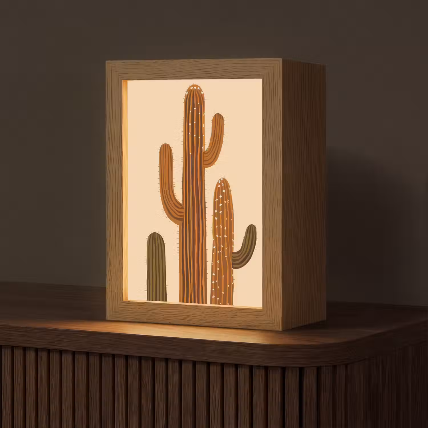 Cactus - Woestijn - Zand - Bruin Light Box met kabel (Tafellamp) klein -z3d_website
