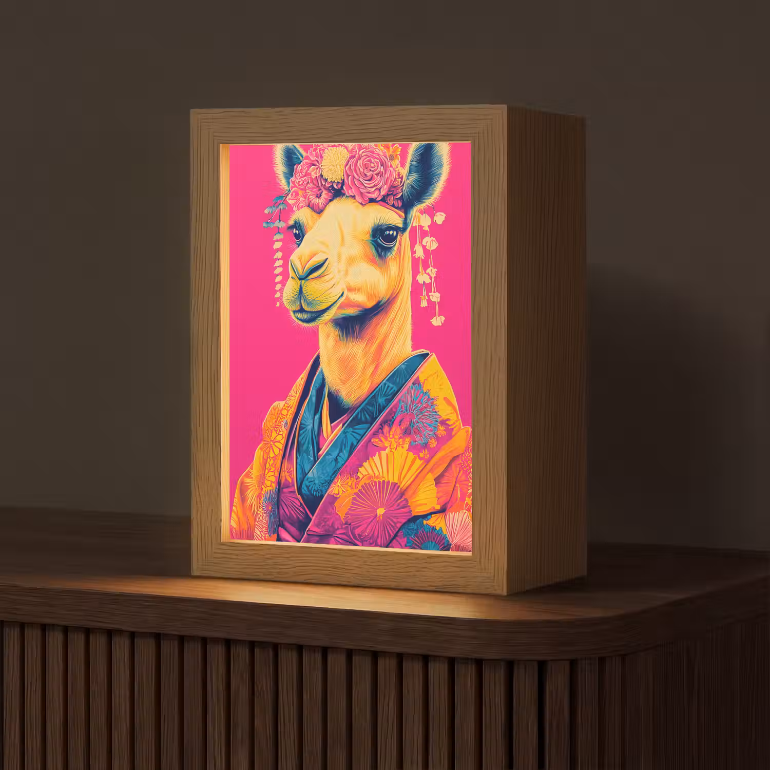 Kameel - Bloemen - Kimono - Waaiers Light Box met kabel (Tafellamp) klein -z3d_website