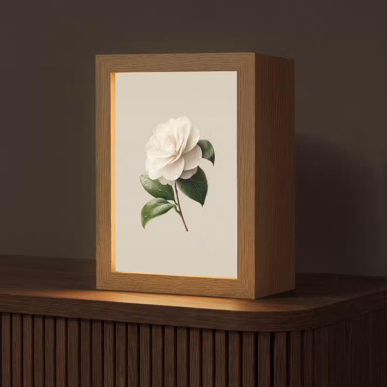 Cameliabloem - Wit - Groen Light Box met kabel (Tafellamp) klein -z3d_website