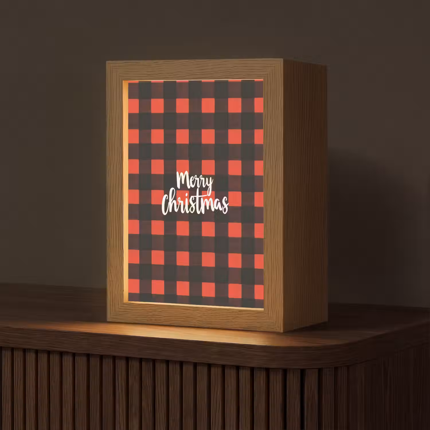 Geruit - Rood - Tekst - Christmas Light Box met kabel (Tafellamp) klein -z3d_website