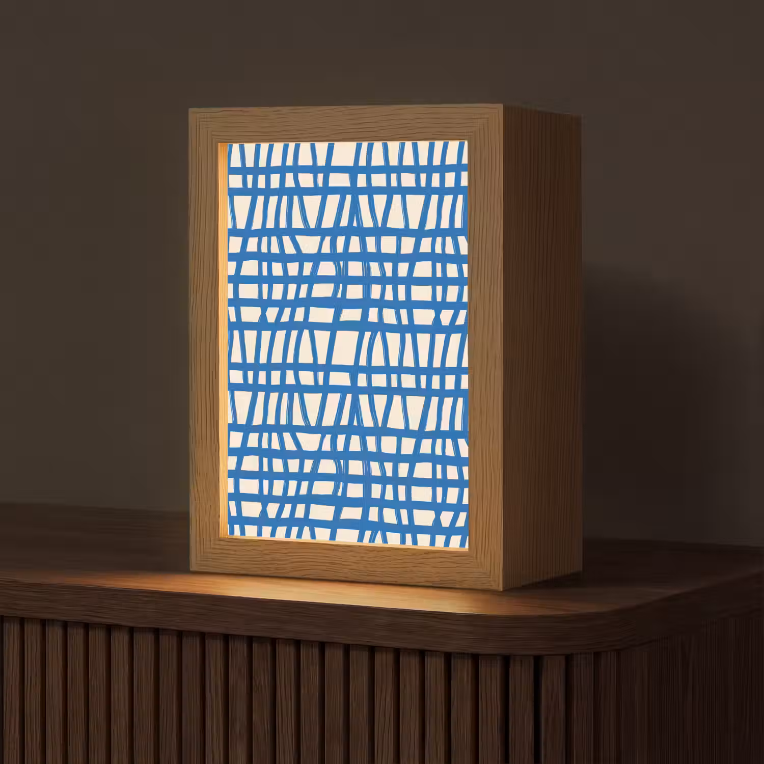 Ruitpatroon - Blauw - Crème Light Box met kabel (Tafellamp) klein 925 -z3d_website