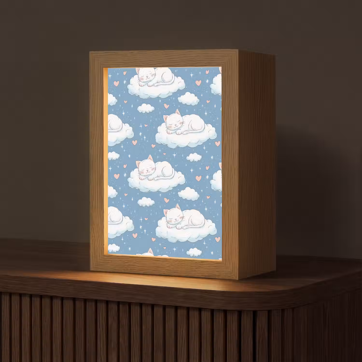 Kitten - Wolken - Blauw Light Box met kabel (Tafellamp) klein 925 -z3d_website