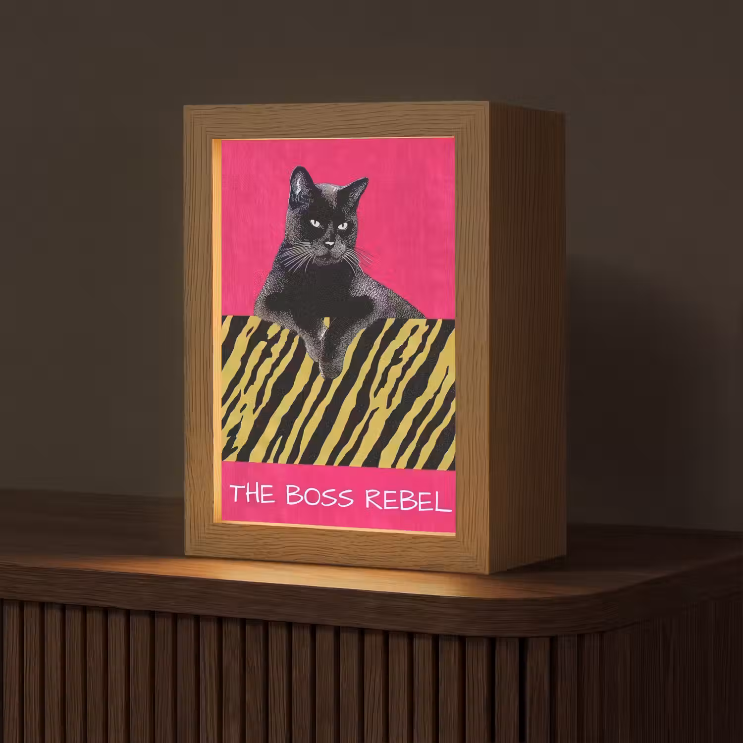 Kat - Baas - Roze - Tijgerprint Light Box met kabel (Tafellamp) klein -z3d_website