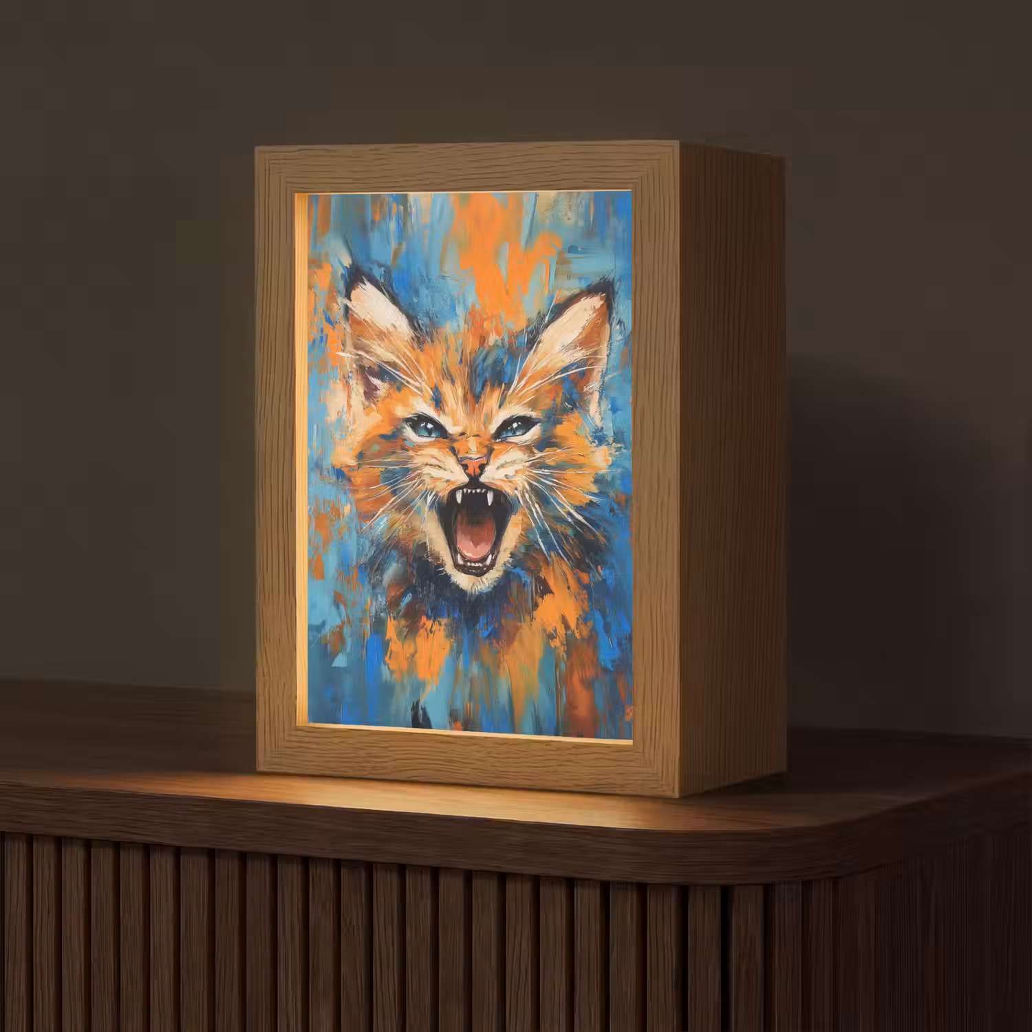 Kat - Kleurrijk - Oranje - Blauw Light Box met kabel (Tafellamp) klein -z3d_website