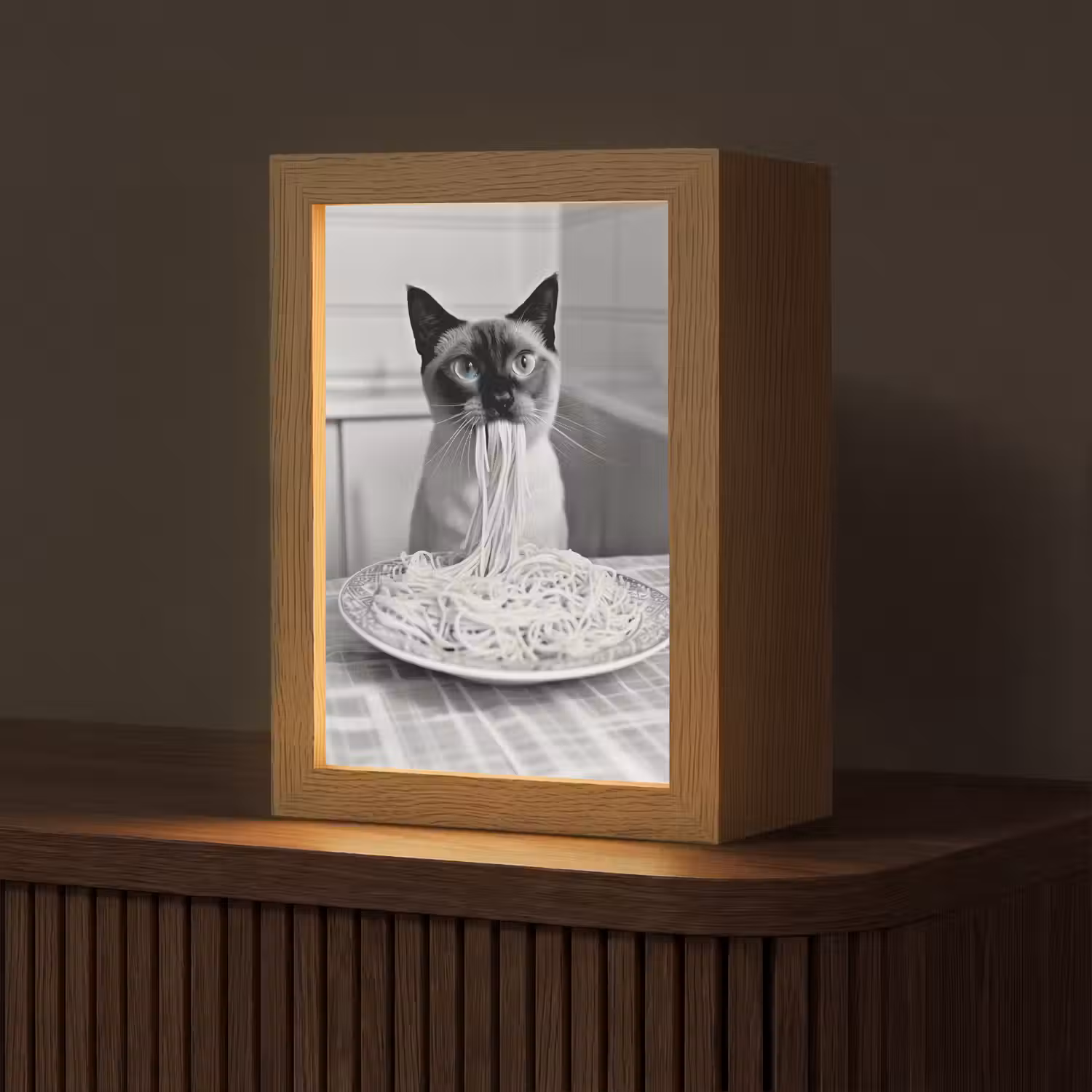 Kat - Siamees - Zwart Wit - Schattig - Dieren Light Box met kabel (Tafellamp) klein -z3d_website