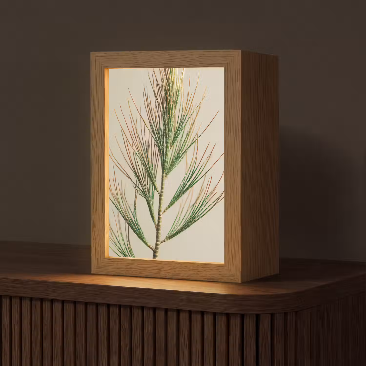 Dennentak - Naaldvormige bladeren - Lichtgroen Light Box met kabel (Tafellamp) klein -z3d_website
