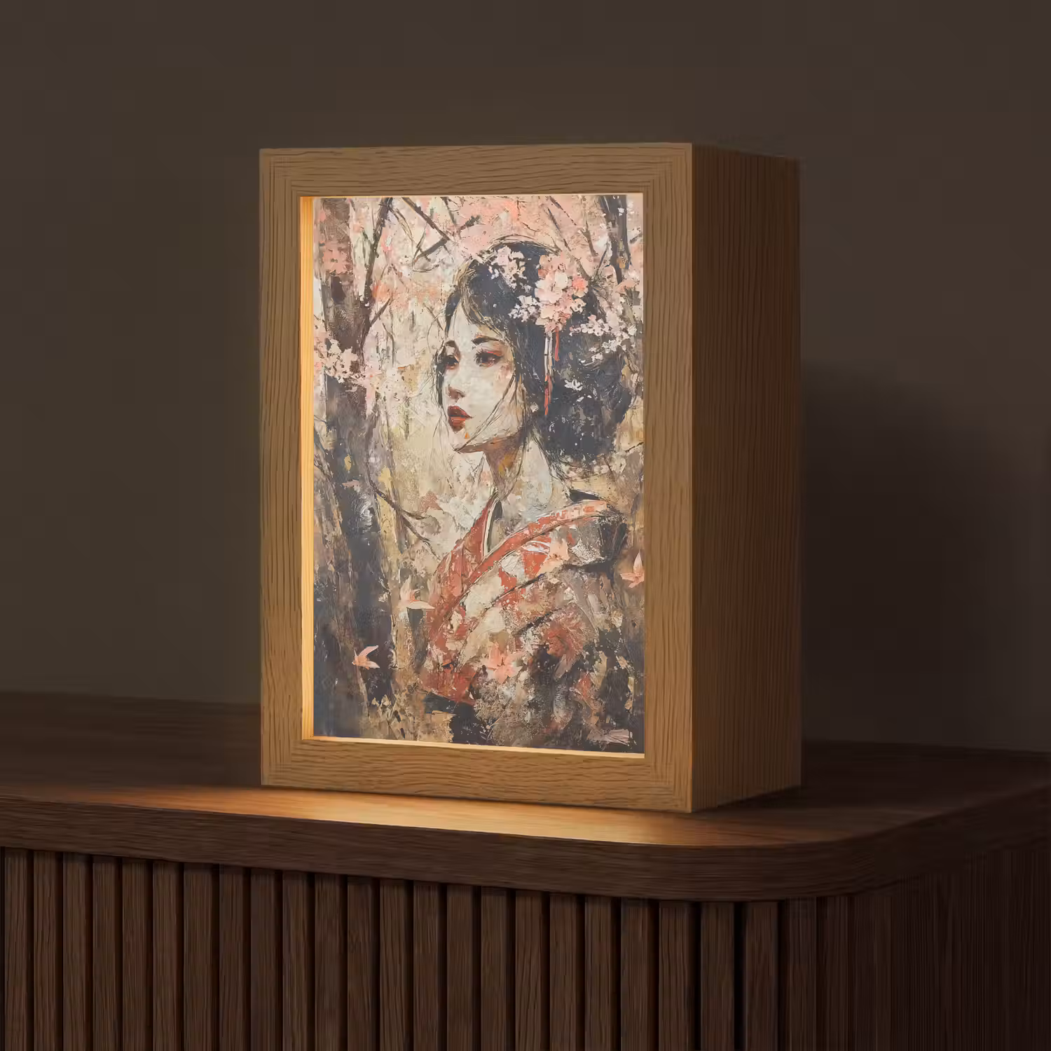 Kimono - Vrouw - kersenbomen Light Box met kabel (Tafellamp) klein -z3d_website