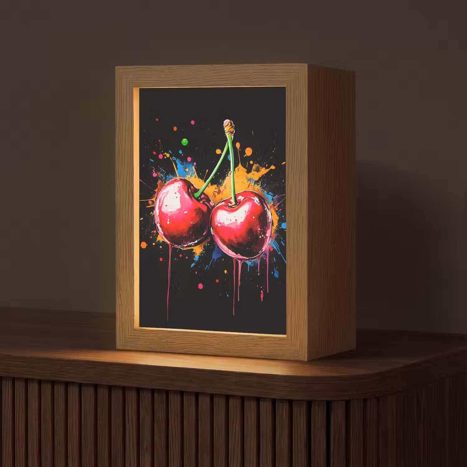 Kersen - Fruit - Graffiti - Verf - Abstract - Modern - Kleurrijk Light Box met kabel (Tafellamp) klein -z3d_website