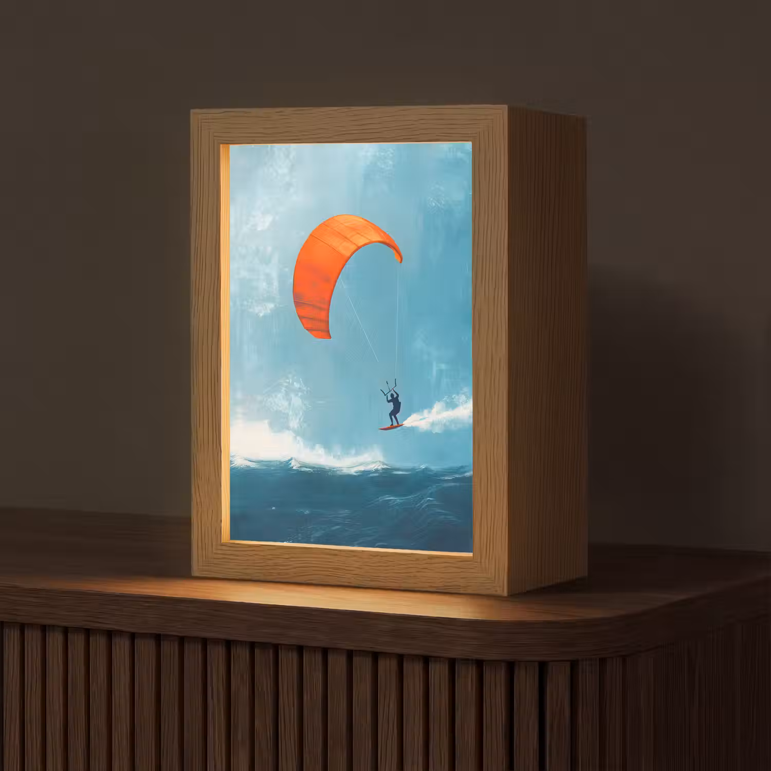 Kitesurfer - Oranje - Zee - Lucht Light Box met kabel (Tafellamp) klein -z3d_website