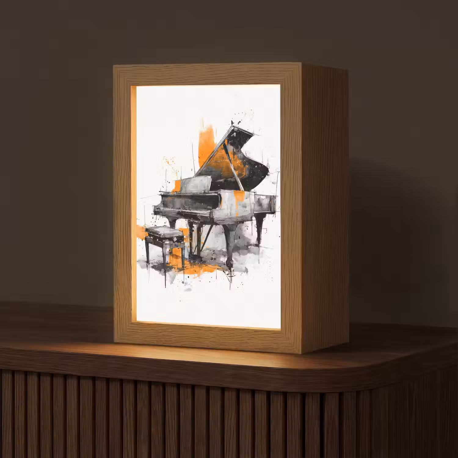 Piano - Oranje - Zwart - schets lijnen Light Box met kabel (Tafellamp) klein -z3d_website