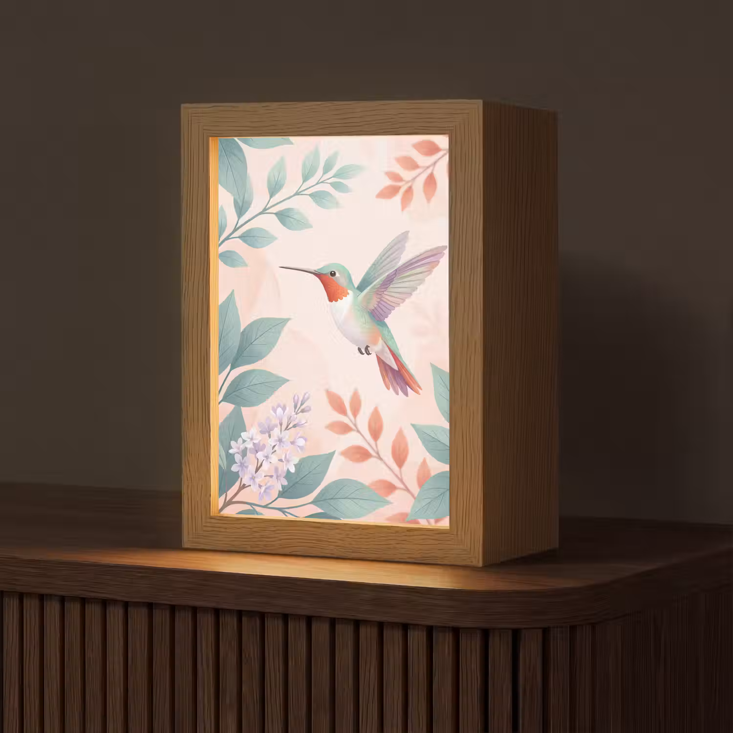 Kolibrie - Vliegen - Natuur - Illustratie - Kleurrijk Light Box met kabel (Tafellamp) klein -z3d_website
