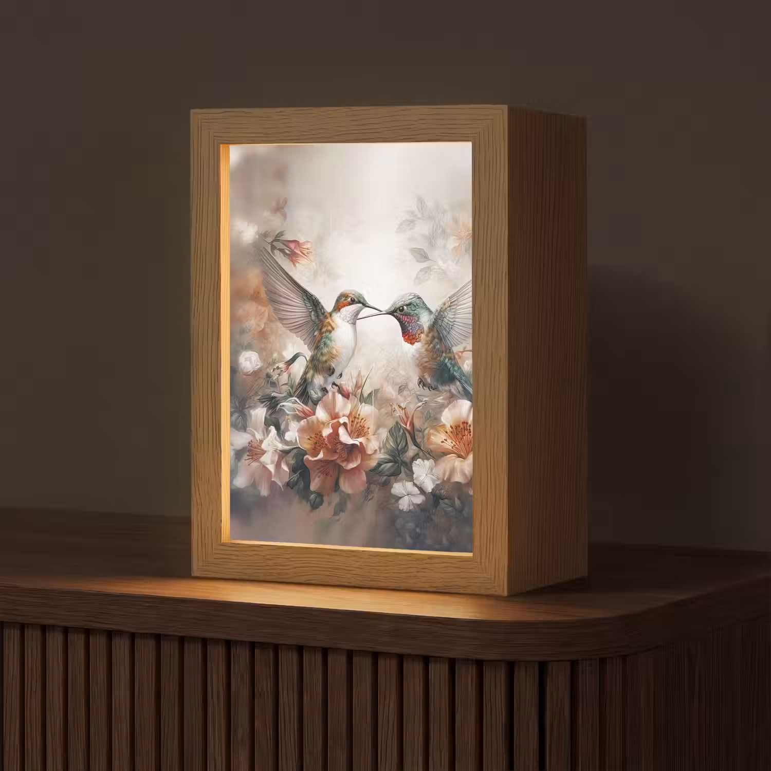 Kolibrie - Vogels - Bloemen - Natuur Light Box met kabel (Tafellamp) klein -z3d_website