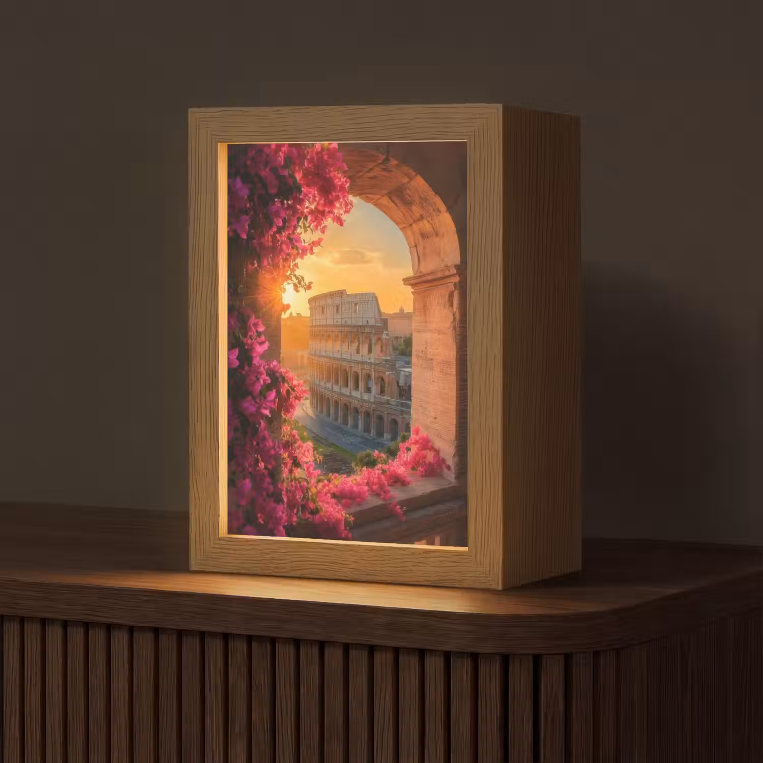 Colosseum - Rome - Roze Bloemen Light Box met kabel (Tafellamp) klein -z3d_website