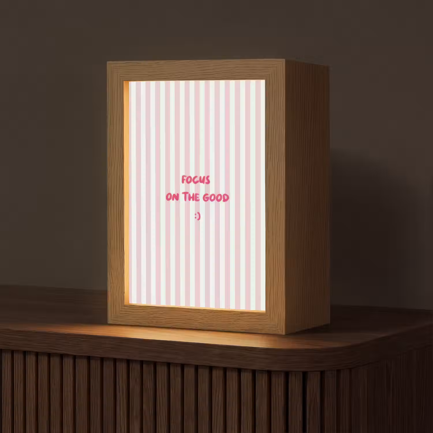 Focus on the good - Strepen - Roze - Smiley Light Box met kabel (Tafellamp) klein -z3d_website