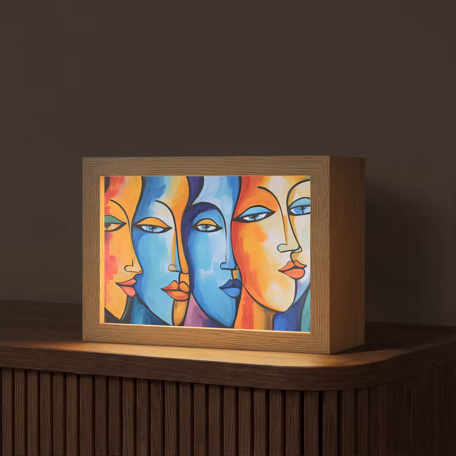 Hoofd - Olieverf - Schilderij - Kleurrijk Light Box met kabel (Tafellamp) klein -z3d_website