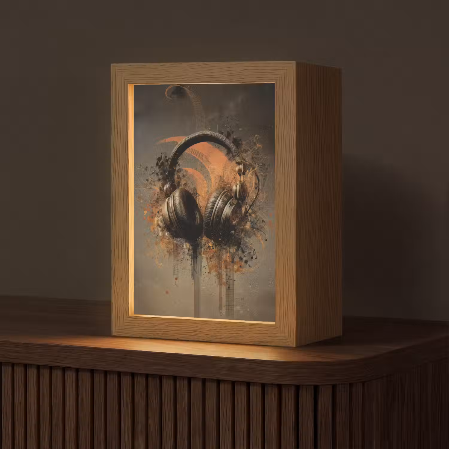Koptelefoon - Bruin - Verf - Vintage Light Box met kabel (Tafellamp) klein -z3d_website