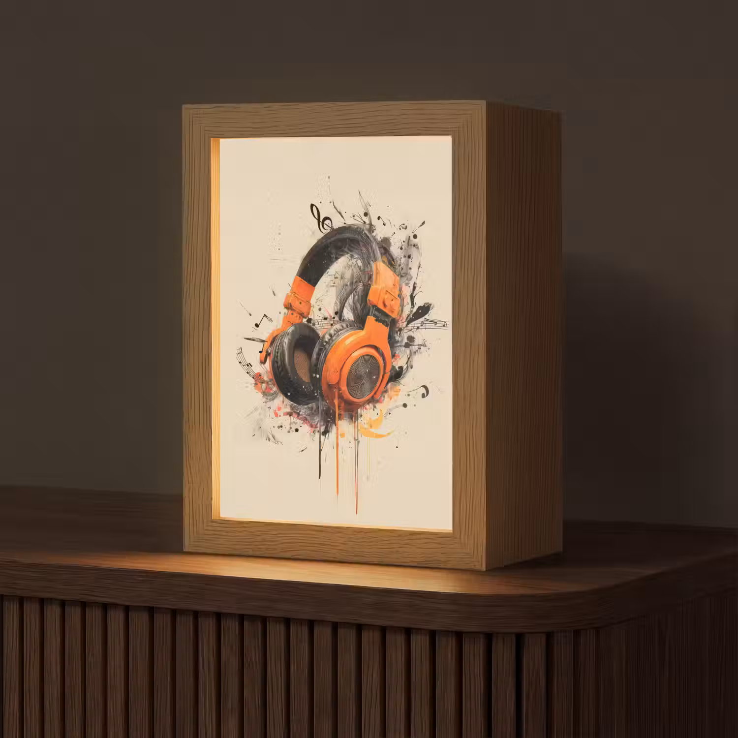 Koptelefoon - Oranje - Explosief Light Box met kabel (Tafellamp) klein -z3d_website