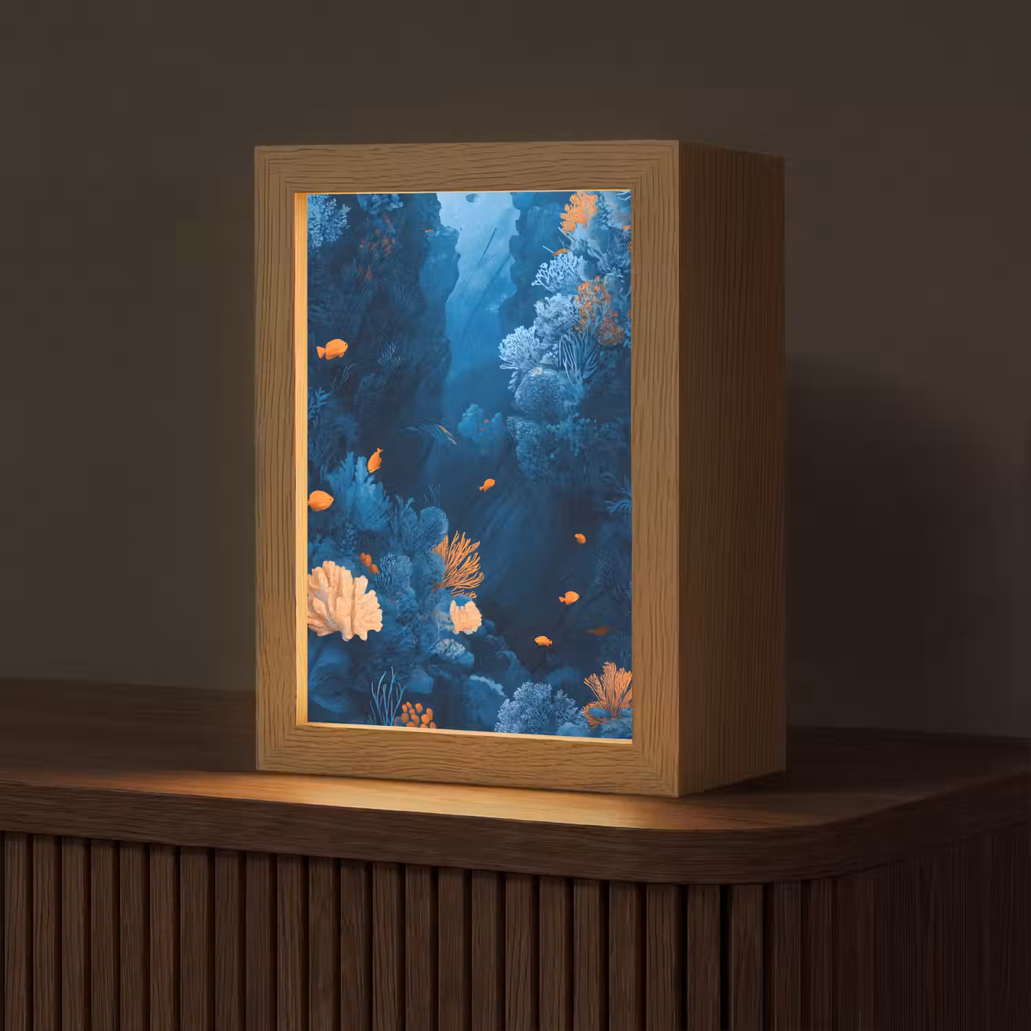Koraalrif - Vissen - Oceaan - Blauw Light Box met kabel (Tafellamp) klein -z3d_website
