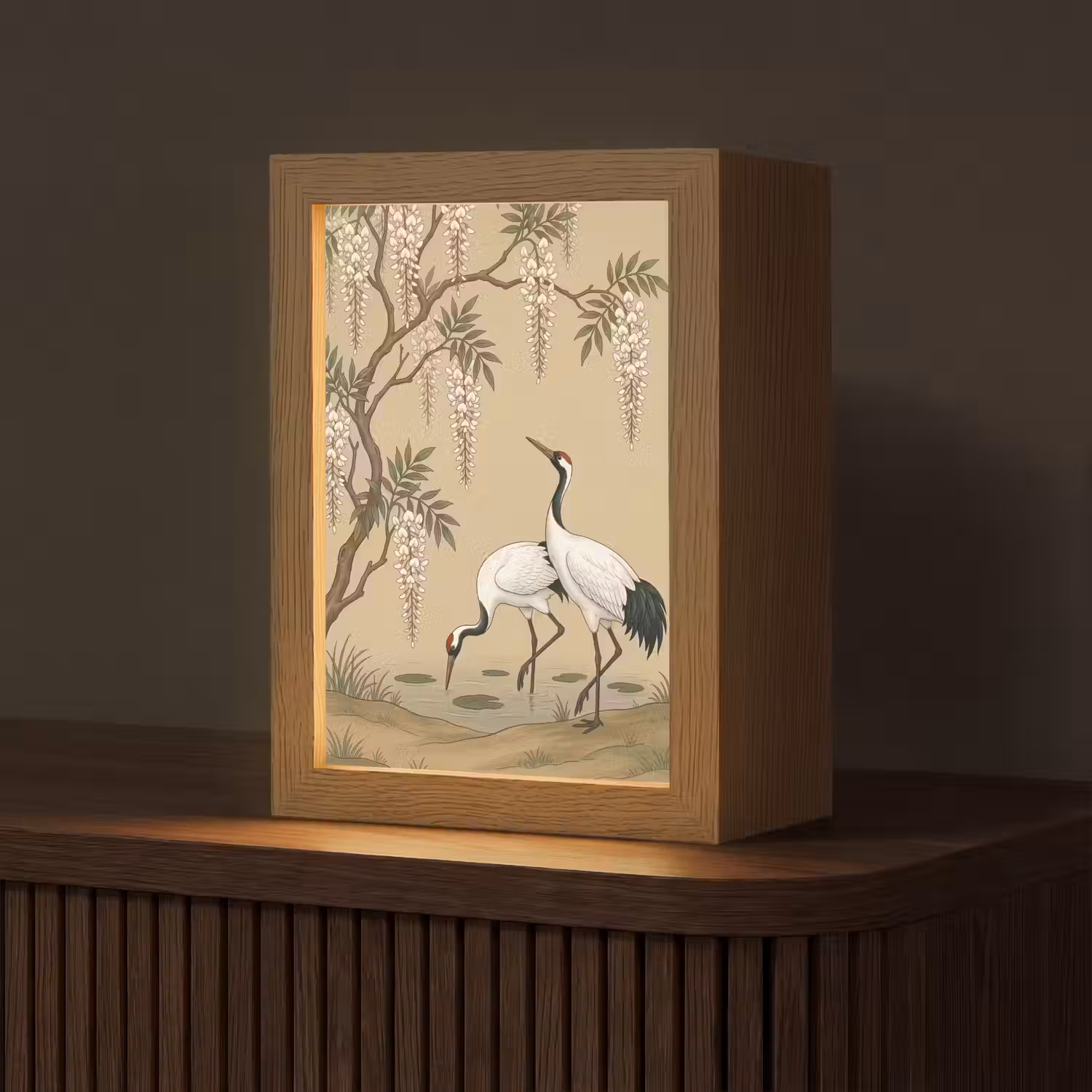 Kraanvogels - Water - Beige Light Box met kabel (Tafellamp) klein -z3d_website