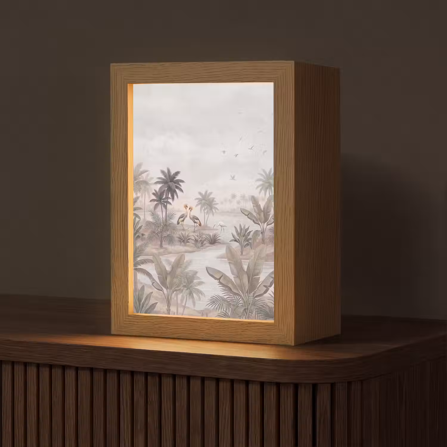Kraanvogels - Palmbomen - Tropisch Light Box met kabel (Tafellamp) klein -z3d_website