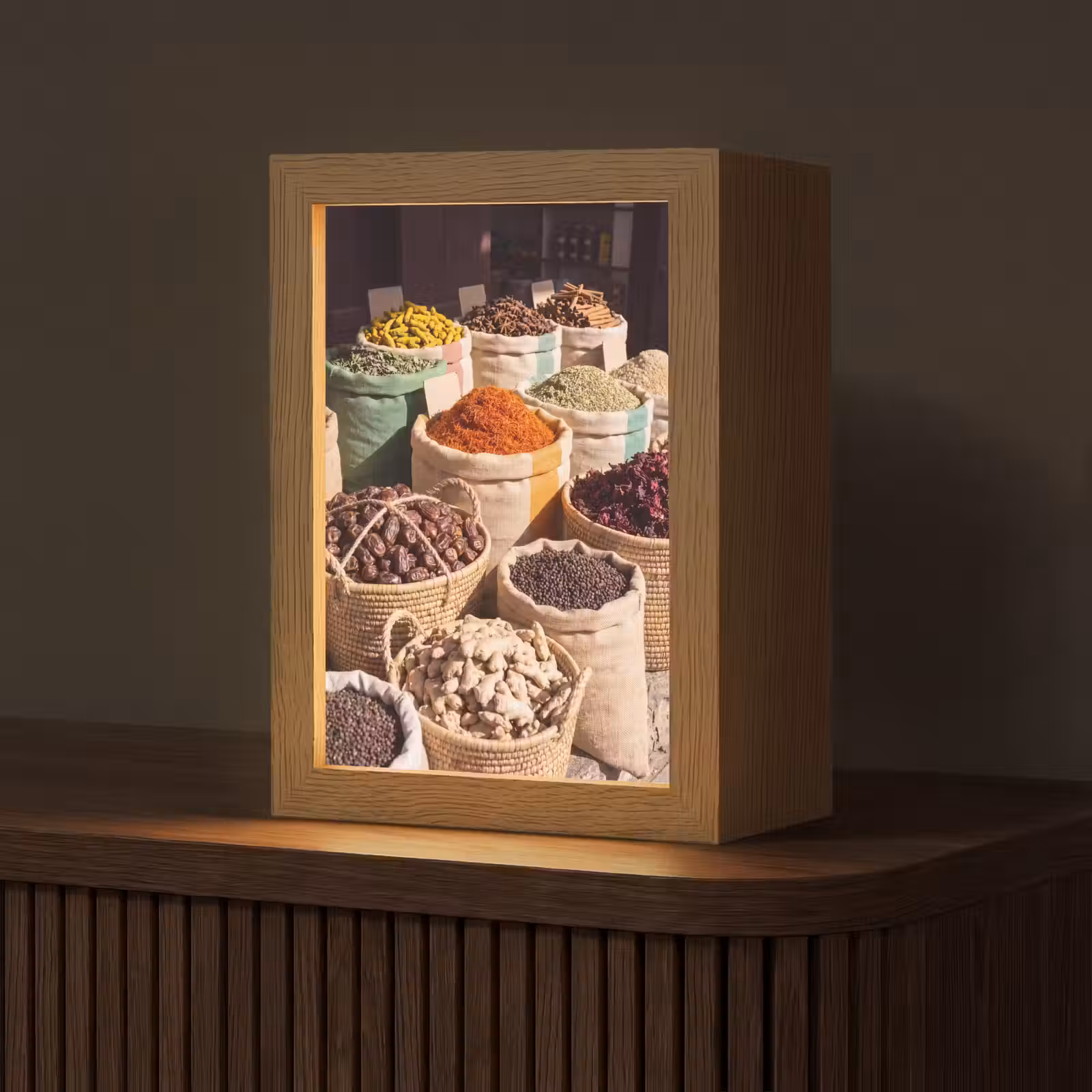 Tischlampe - Kräuter – Markt – Farbenfroh - Kruiden - Markt - Kleurrijk Light Box met kabel (Tafellamp) klein