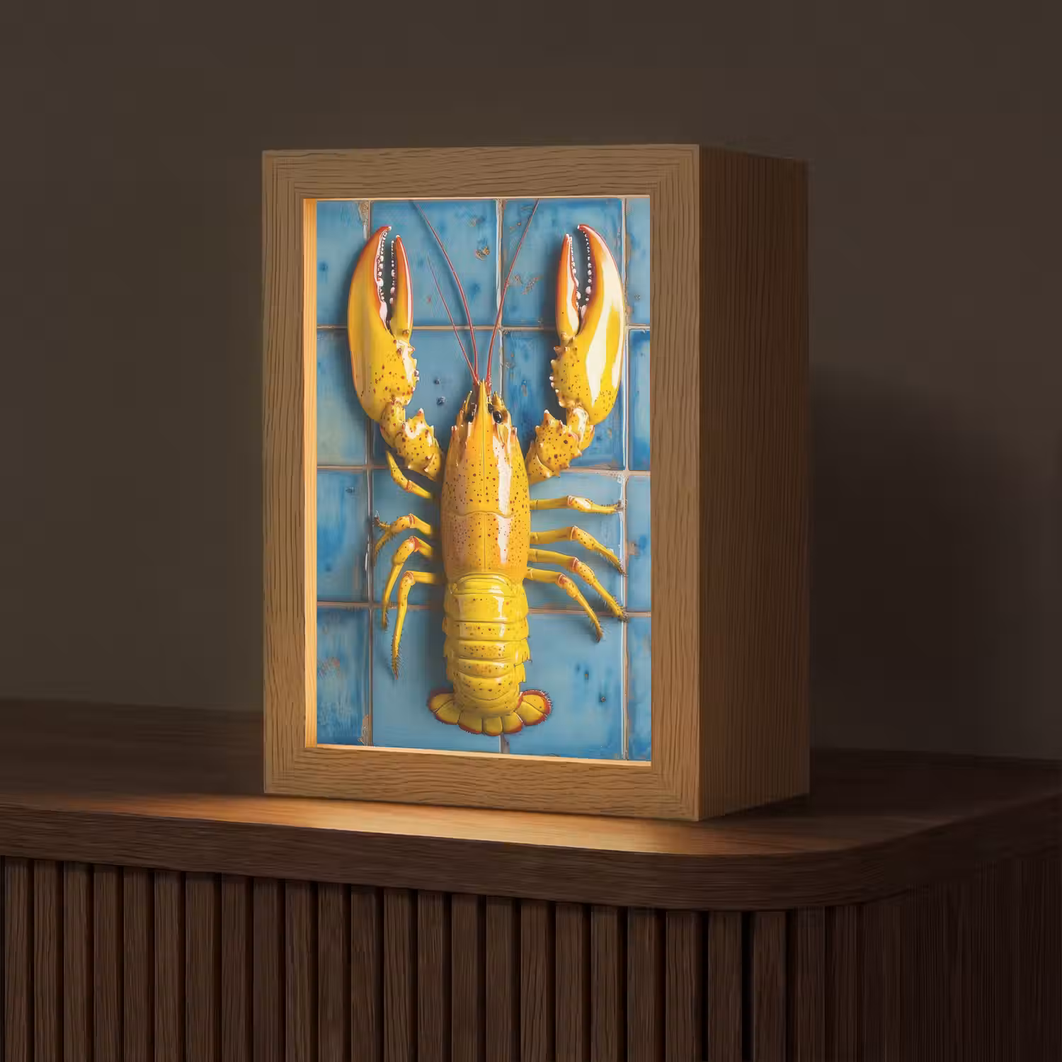 Kreeft - Geel - Blauw - Tegels Light Box met kabel (Tafellamp) klein -z3d_website