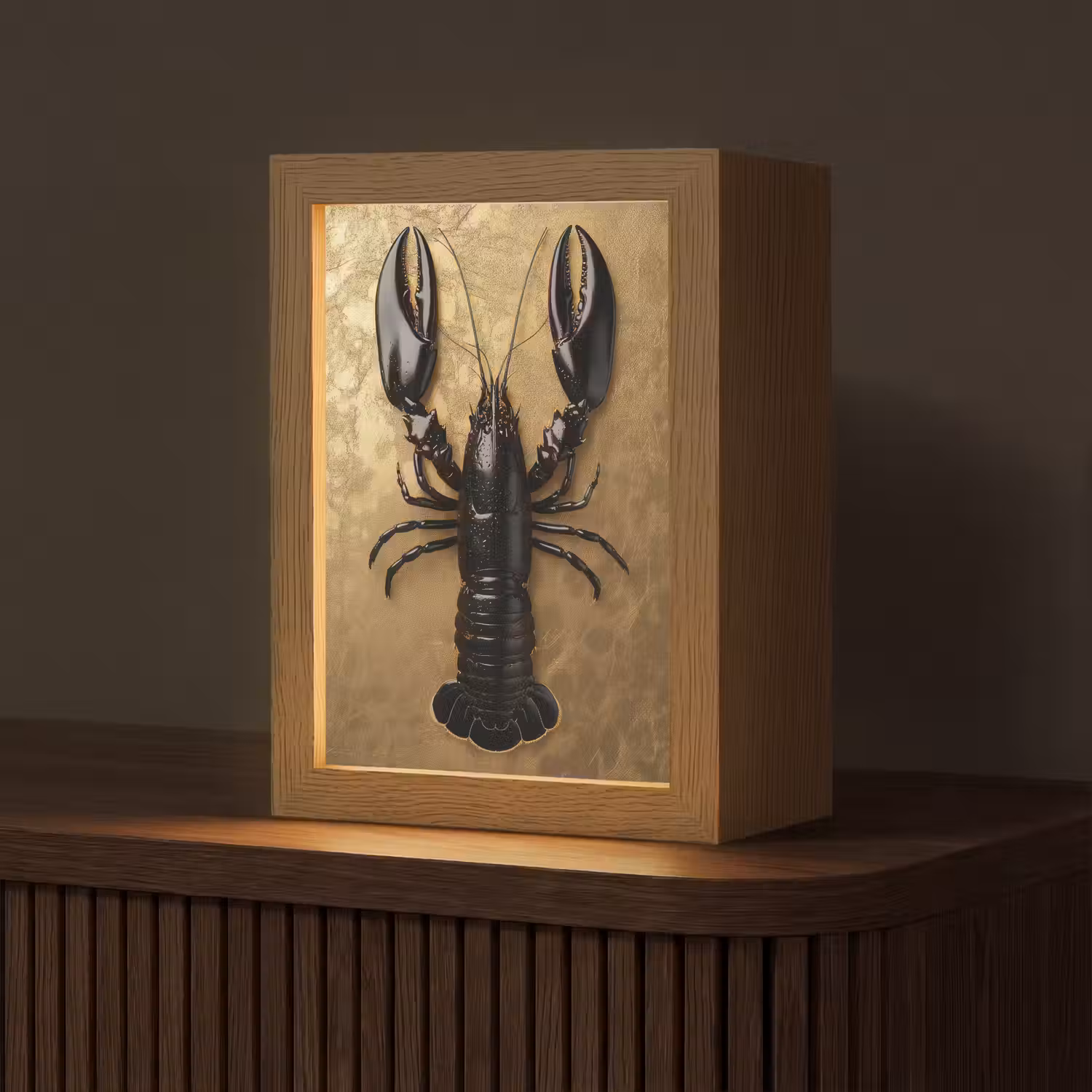 Kreeft - Zwart - Goud - Luxe Light Box met kabel (Tafellamp) klein -z3d_website