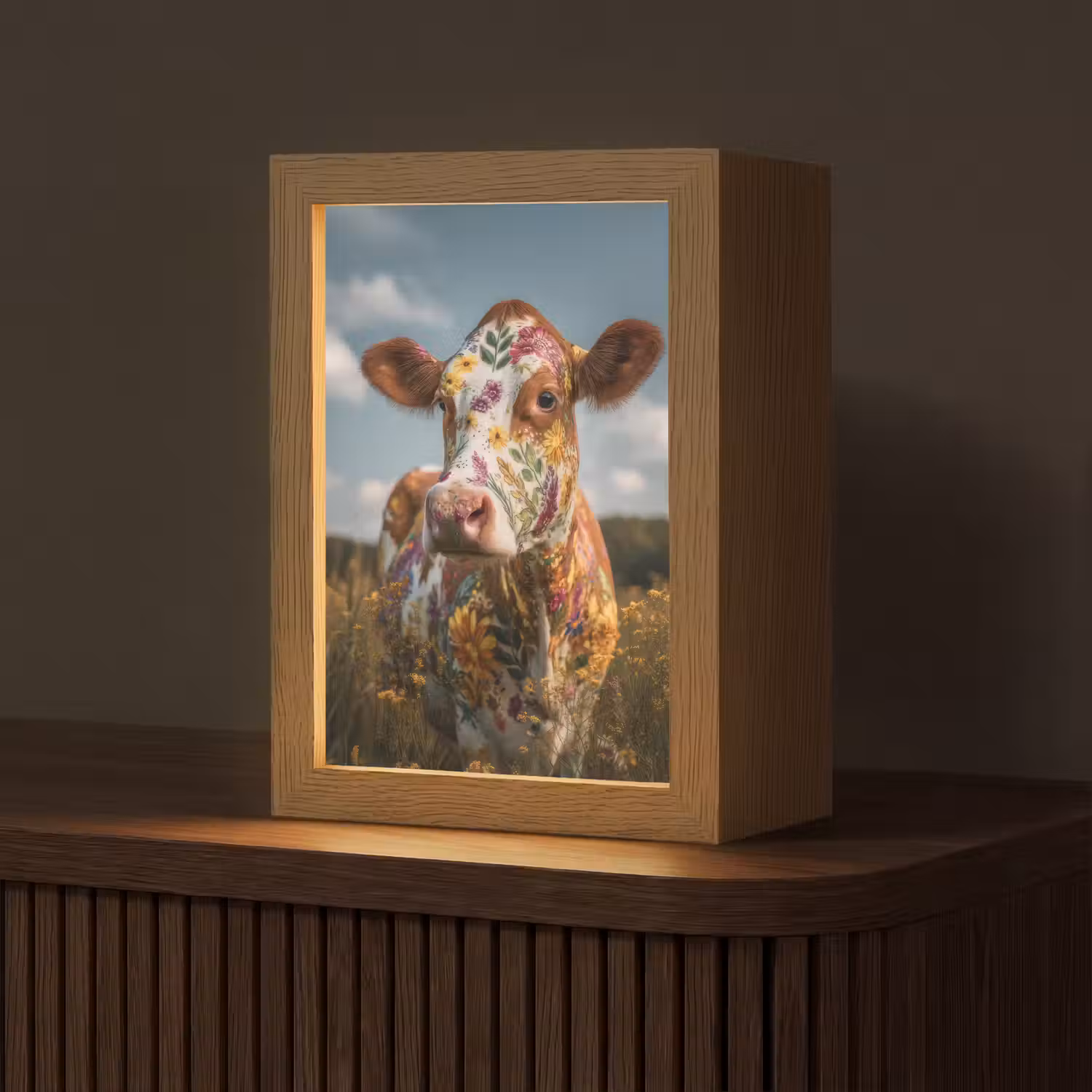 Koe - Bloemen - Weiland Light Box met kabel (Tafellamp) klein -z3d_website