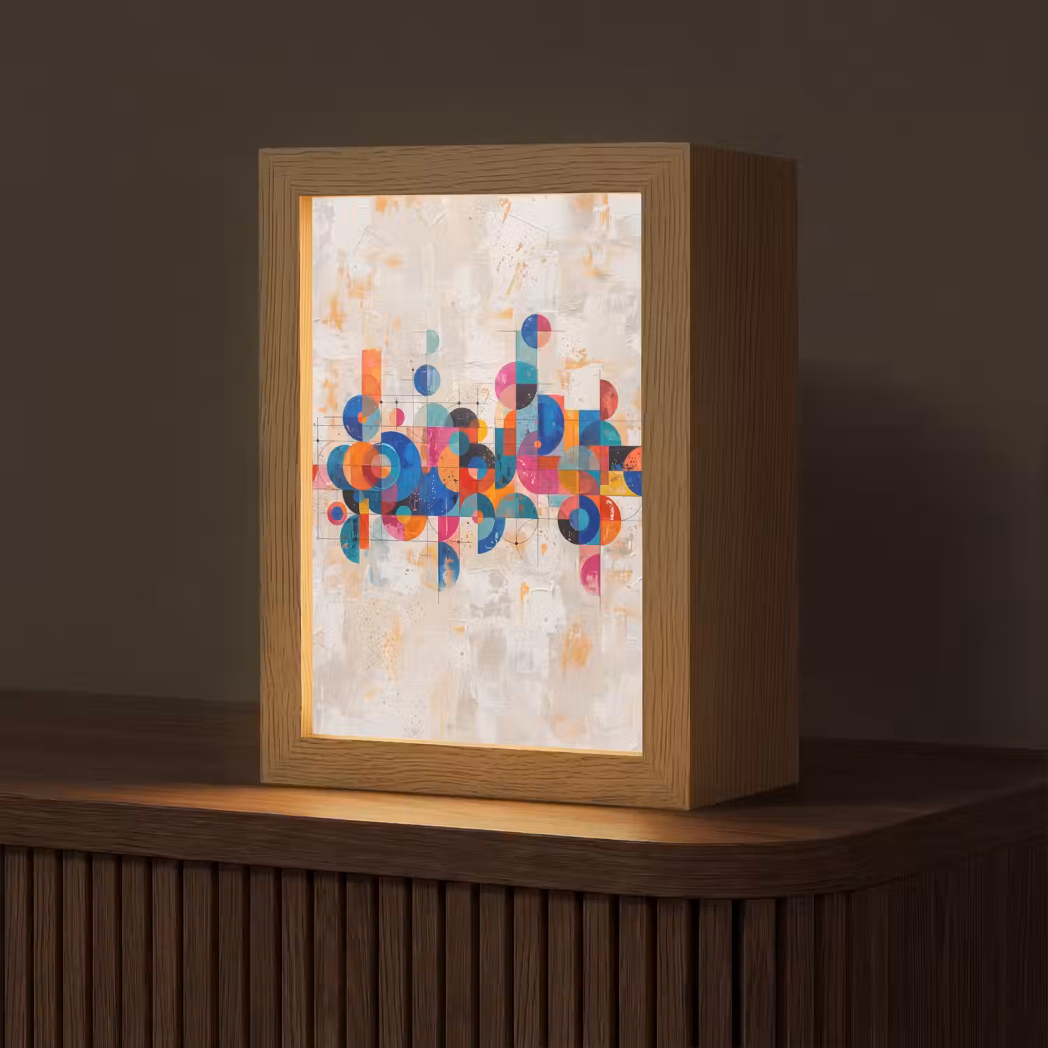 Kunst - Geometrisch - Abstract - Kleurrijk Light Box met kabel (Tafellamp) klein -z3d_website