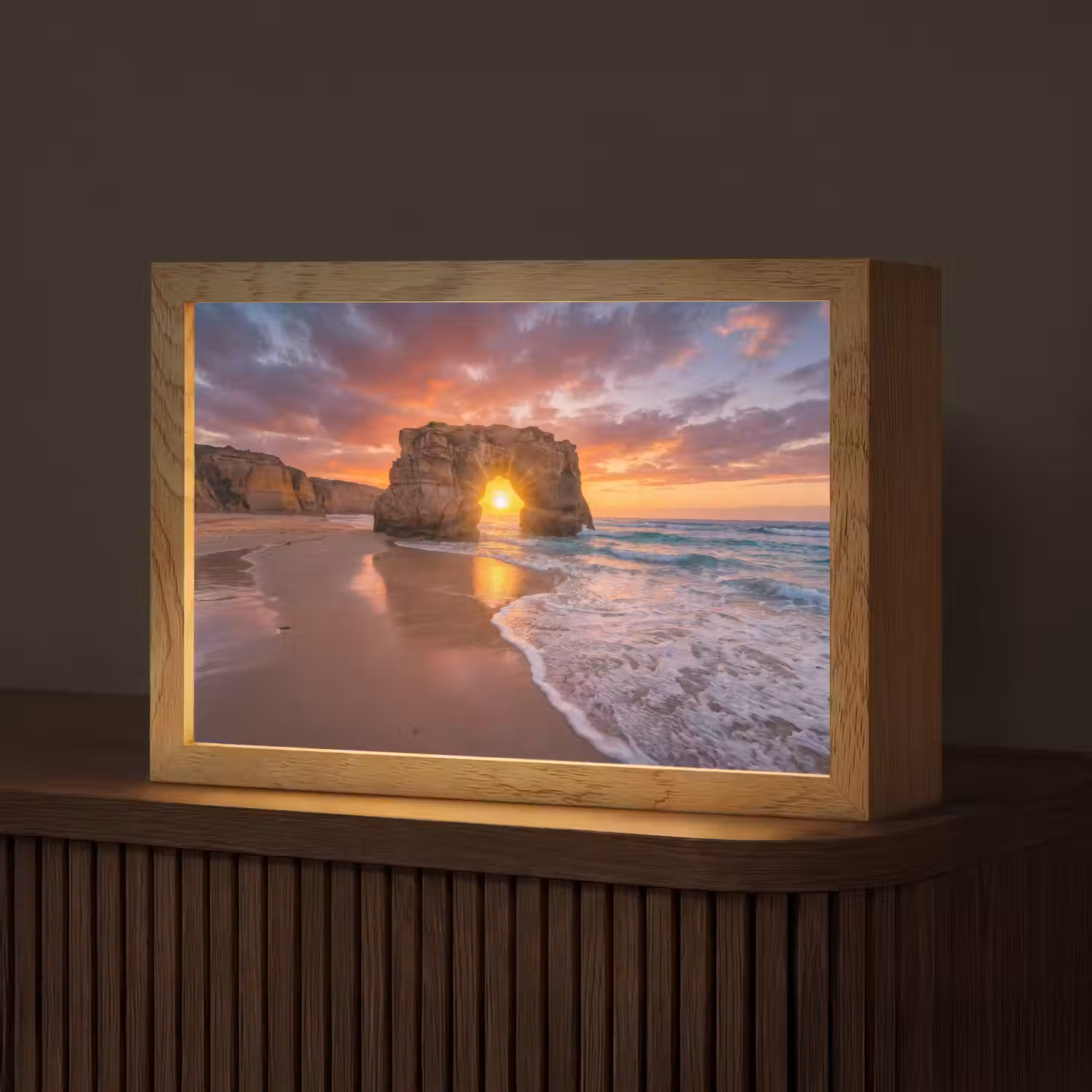 Kust - Rots - Zonsondergang - Zee - Natuur Light Box met kabel (Tafellamp) klein -z3d_website