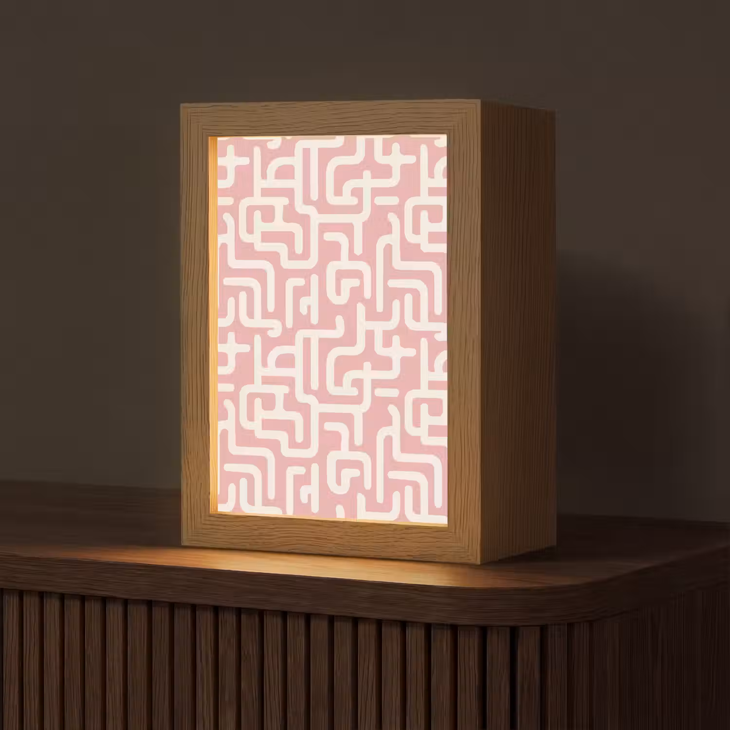 Doolhofpatroon - Roze - Wit - Abstract Light Box met kabel (Tafellamp) klein 925 -z3d_website
