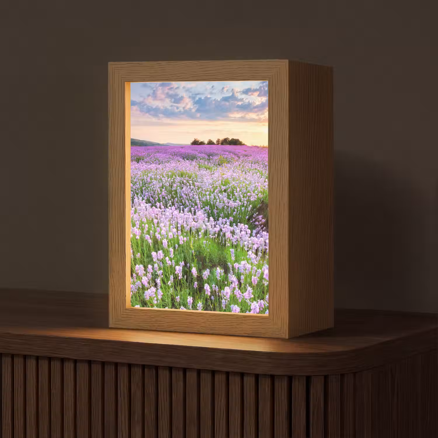 Lavendel - Bloemen - Zonsondergang - Paars - Weide Light Box met kabel (Tafellamp) klein -z3d_website