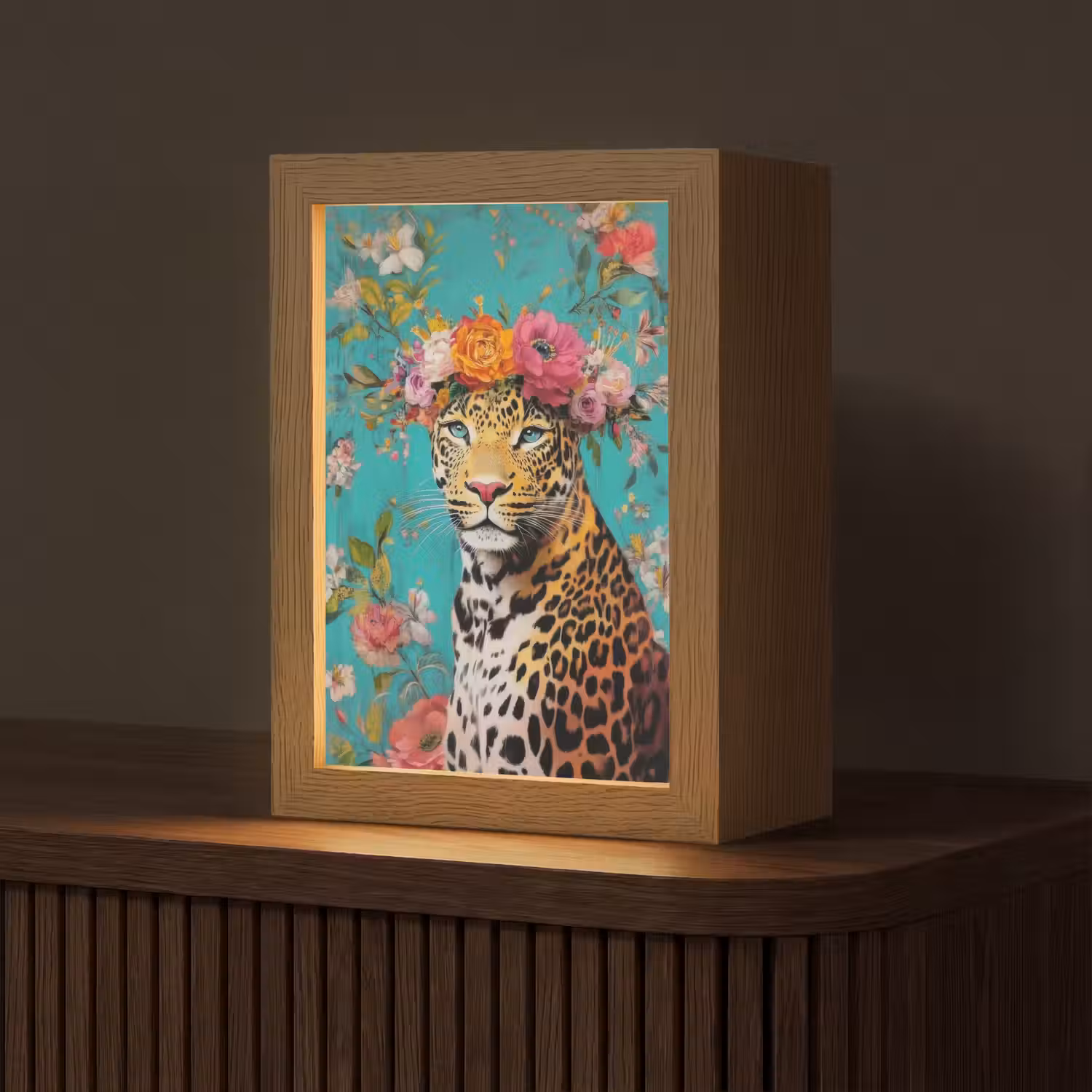 Luipaard - Bloemen - Kroon Light Box met kabel (Tafellamp) klein -z3d_website
