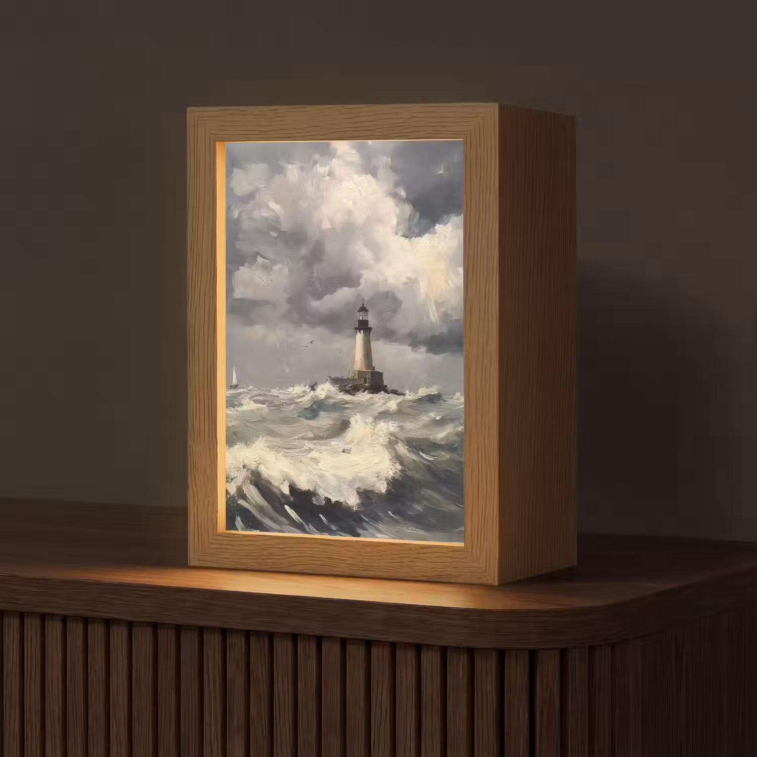 Vuurtoren - Golven - Storm Light Box met kabel (Tafellamp) klein -z3d_website