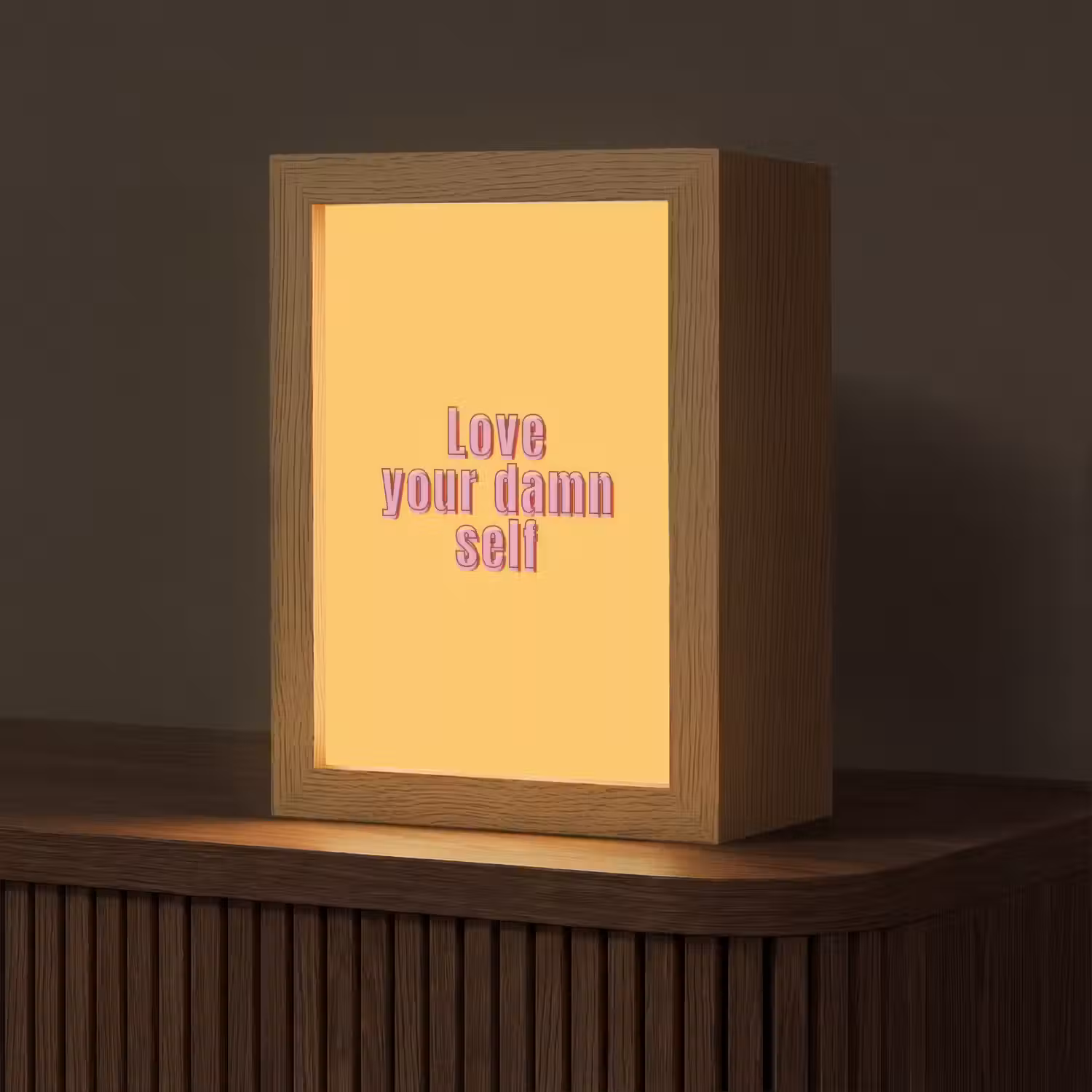 Love yourself - Roze - Geel Light Box met kabel (Tafellamp) klein -z3d_website