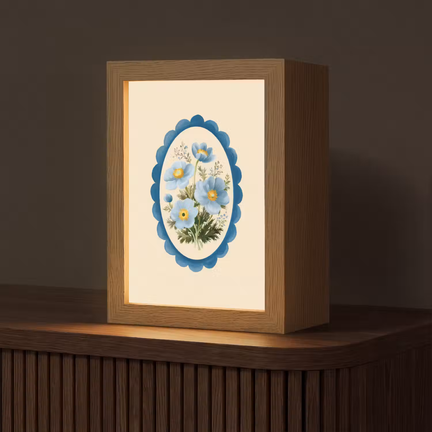 Lijst - Bloemen - Lichtblauw - Illustratie Light Box met kabel (Tafellamp) klein -z3d_website
