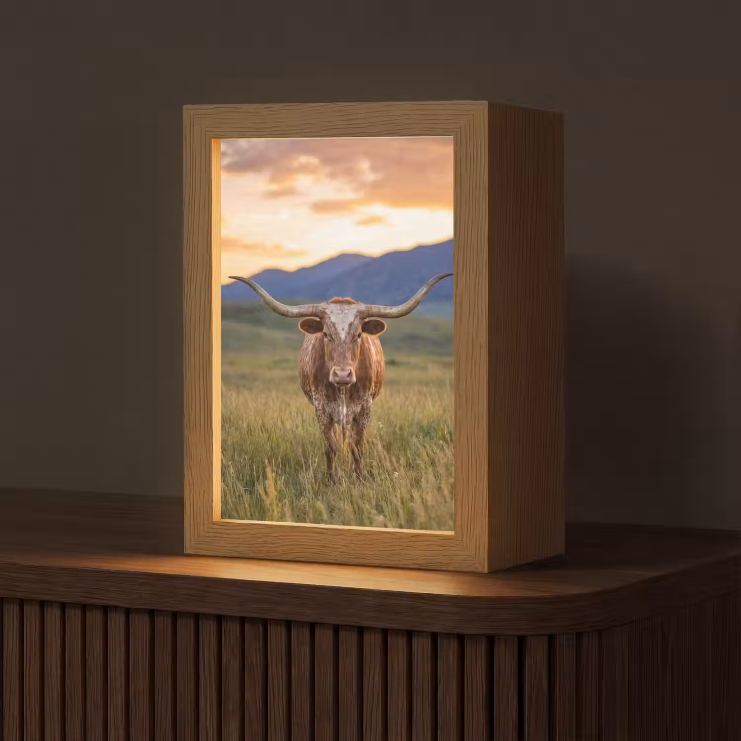 Longhorn - Landschap - Zonsondergang Light Box met kabel (Tafellamp) klein -z3d_website