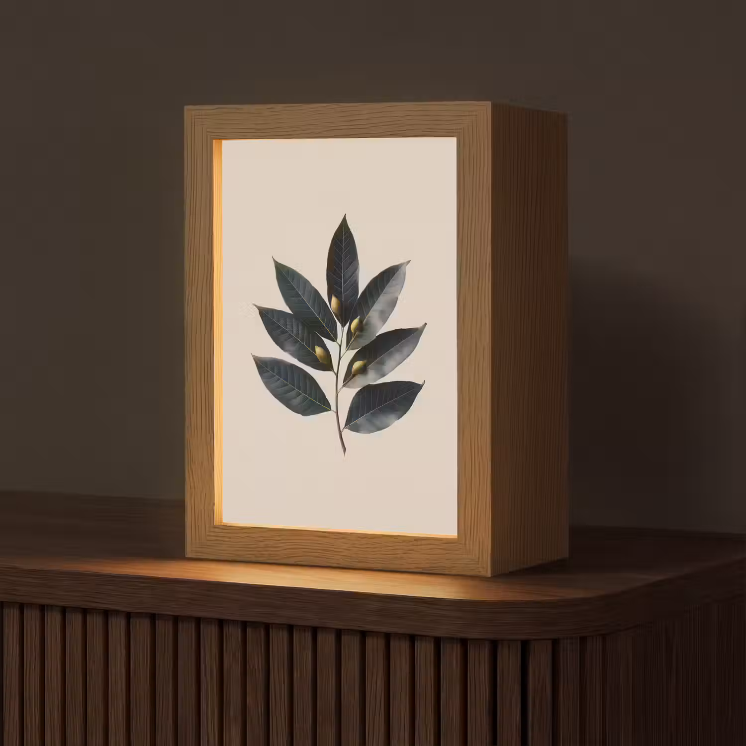 Laurierbladeren - Bloemknoppen - subtiel Light Box met kabel (Tafellamp) klein -z3d_website