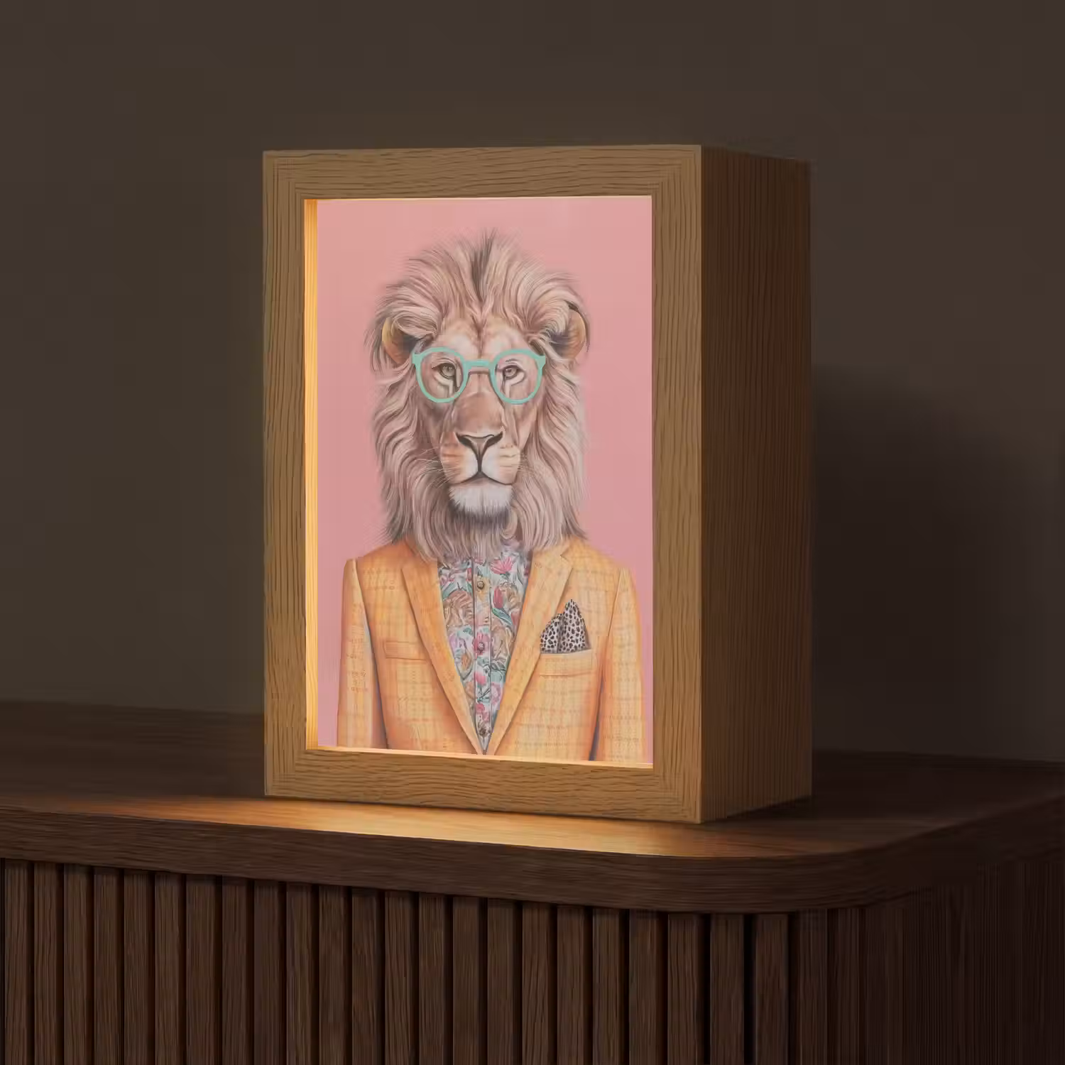 Leeuw - Pak - Geruit - Bril Light Box met kabel (Tafellamp) klein -z3d_website