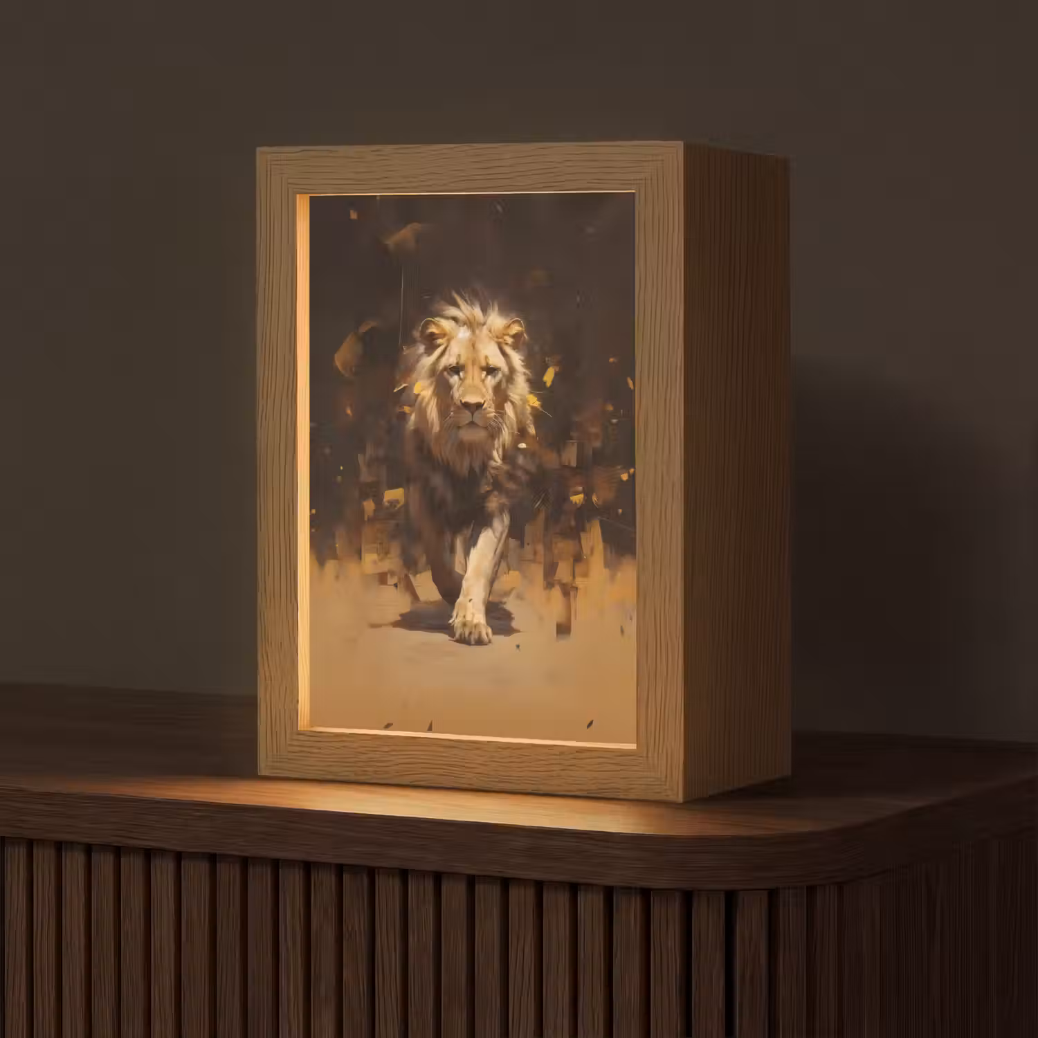 Leeuw - Geschilderd - Abstract - Goud Light Box met kabel (Tafellamp) klein -z3d_website