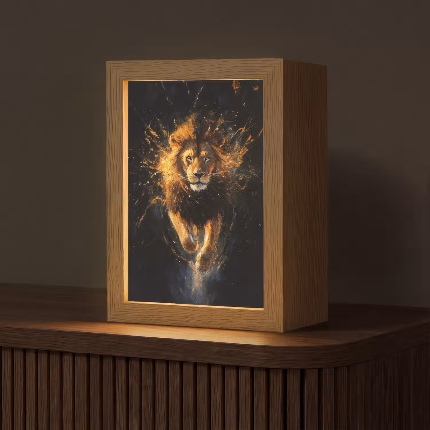 Leeuw - Zwart - Oranje - Verf Light Box met kabel (Tafellamp) klein -z3d_website