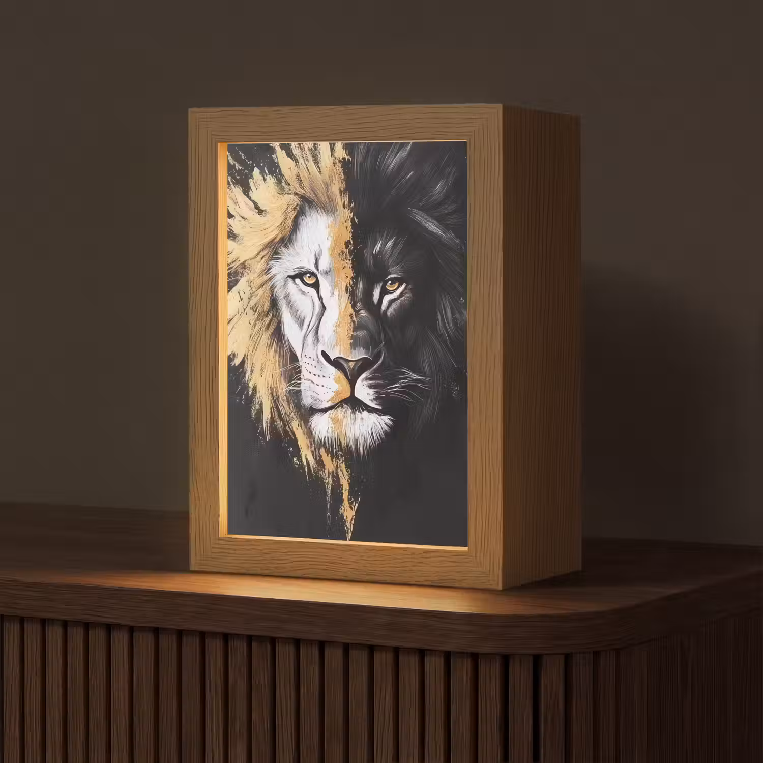 Leeuw - Gesplitst - Zwart - Lijn Light Box met kabel (Tafellamp) klein -z3d_website